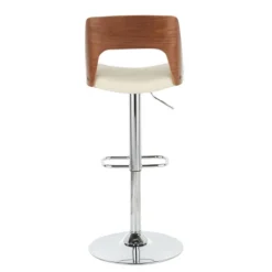 Bar Stools & Counter Height Stools-Kirkland's Home Cherry Wood And Leather Swivel Bar Stool Ivory