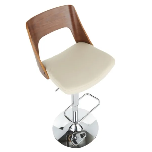 Bar Stools & Counter Height Stools-Kirkland's Home Cherry Wood And Leather Swivel Bar Stool Ivory