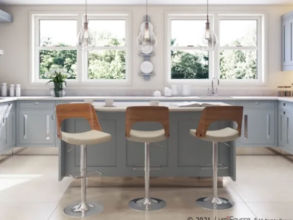 Bar Stools & Counter Height Stools-Kirkland's Home Cherry Wood And Leather Swivel Bar Stool Ivory