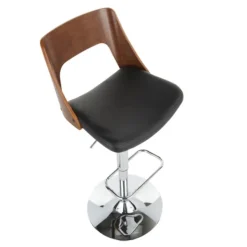 Bar Stools & Counter Height Stools-Kirkland's Home Cherry Wood And Leather Swivel Bar Stool Black