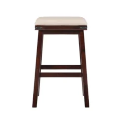 Bar Stools & Counter Height Stools-Kirkland's Home Chestnut Wood Upholstered Leather Bar Stool Tan