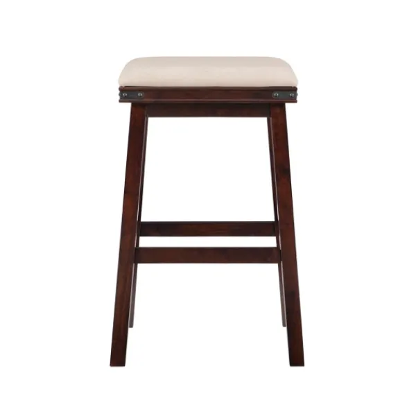 Bar Stools & Counter Height Stools-Kirkland's Home Chestnut Wood Upholstered Leather Bar Stool Tan