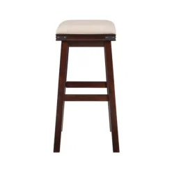 Bar Stools & Counter Height Stools-Kirkland's Home Chestnut Wood Upholstered Leather Bar Stool Tan