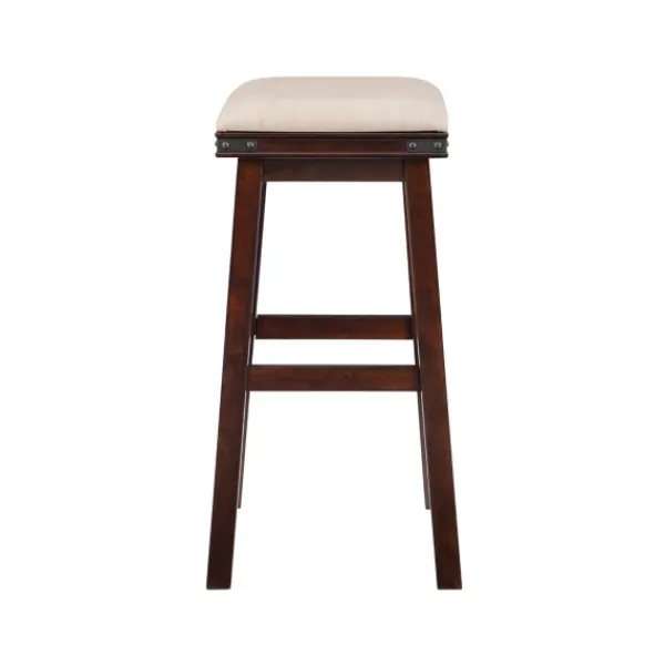 Bar Stools & Counter Height Stools-Kirkland's Home Chestnut Wood Upholstered Leather Bar Stool Tan