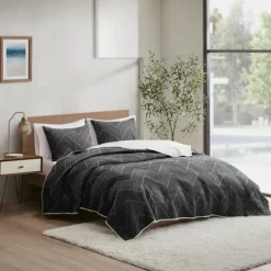 Bedspreads & Coverlets-Kirkland's Home Chevron Full/Queen 3-Pc. Coverlet Set Black