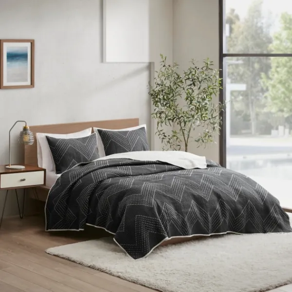 Bedspreads & Coverlets-Kirkland's Home Chevron Full/Queen 3-Pc. Coverlet Set Black