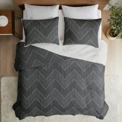 Bedspreads & Coverlets-Kirkland's Home Chevron Full/Queen 3-Pc. Coverlet Set Black
