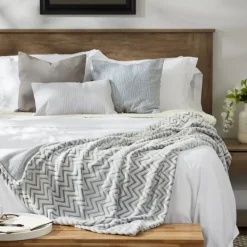 Blankets & Throws-Kirkland's Home Chevron Plush Throw Gray
