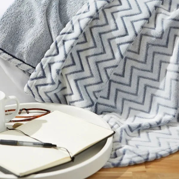 Blankets & Throws-Kirkland's Home Chevron Plush Throw Blue