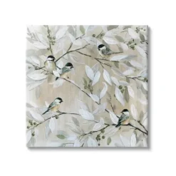 Canvas Art-Kirkland's Home Chickadee Birds On Branch Canvas Art Print, 24X24 Tan/White/Gray