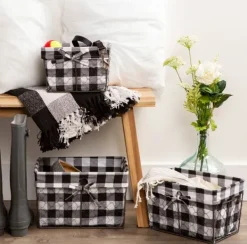 Baskets & Boxes-Kirkland's Home Chicken Wire And Buffalo Check Baskets, Set Of 3 Black/White