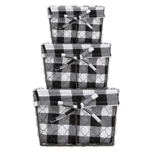 Baskets & Boxes-Kirkland's Home Chicken Wire And Buffalo Check Baskets, Set Of 3 Black/White
