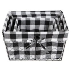 Baskets & Boxes-Kirkland's Home Chicken Wire And Buffalo Check Baskets, Set Of 3 Black/White