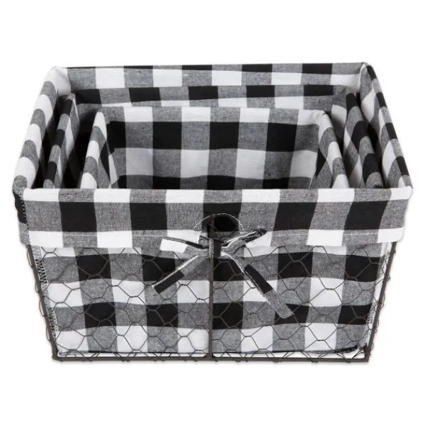 Baskets & Boxes-Kirkland's Home Chicken Wire And Buffalo Check Baskets, Set Of 3 Black/White