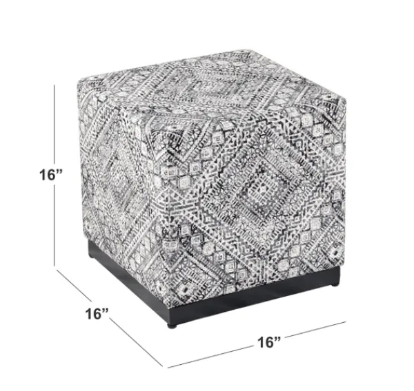 Benches & Ottomans-Kirkland's Home Chinle Velvet Cube Ottoman Black/White