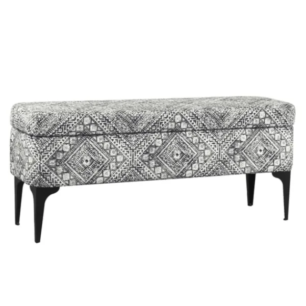 Benches & Ottomans-Kirkland's Home Chinle Velvet Storage Bench Black/White