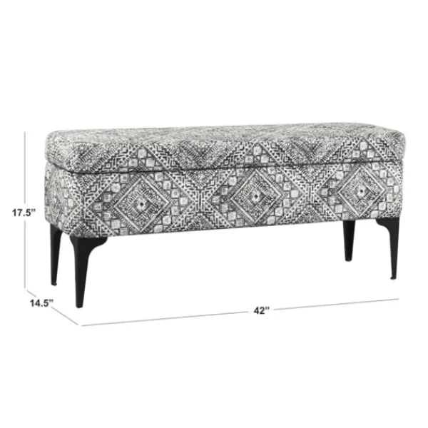 Benches & Ottomans-Kirkland's Home Chinle Velvet Storage Bench Black/White