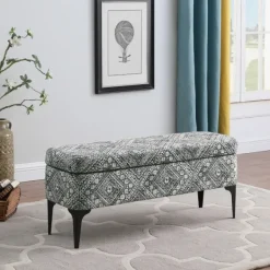 Benches & Ottomans-Kirkland's Home Chinle Velvet Storage Bench Black/White