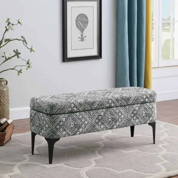 Benches & Ottomans-Kirkland's Home Chinle Velvet Storage Bench Black/White