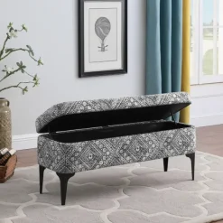 Benches & Ottomans-Kirkland's Home Chinle Velvet Storage Bench Black/White