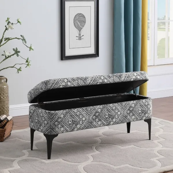 Benches & Ottomans-Kirkland's Home Chinle Velvet Storage Bench Black/White