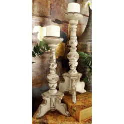 Candle Holders-Kirkland's Home Chipped Wood Pillar Candle Holders, Set Of 2 White
