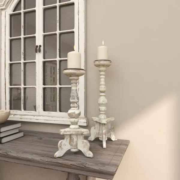 Candle Holders-Kirkland's Home Chipped Wood Pillar Candle Holders, Set Of 2 White