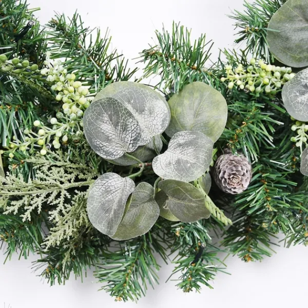 Wreaths-Kirkland's Home Christmas Eucalyptus Pine Mix Pre-Lit Wreath Green