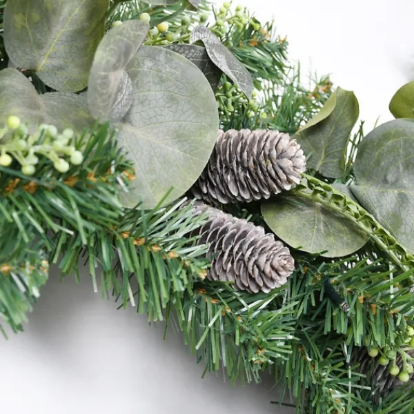 Wreaths-Kirkland's Home Christmas Eucalyptus Pine Mix Pre-Lit Wreath Green