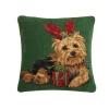 Pillows-Kirkland's Home Christmas Yorkie Wool Pillow Green/Brown