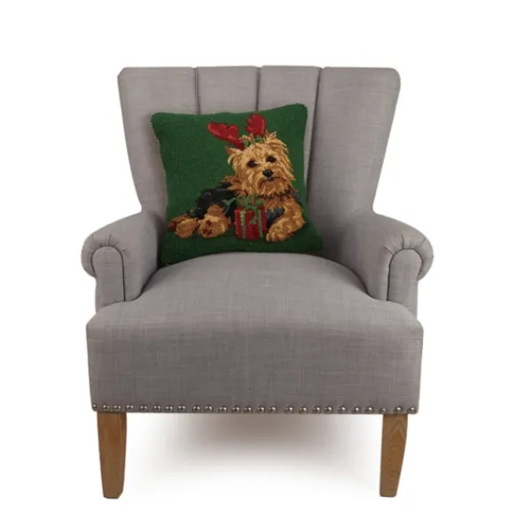 Pillows-Kirkland's Home Christmas Yorkie Wool Pillow Green/Brown