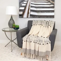 Blankets & Throws-Kirkland's Home Chunky Stitch Cotton Throw Gray