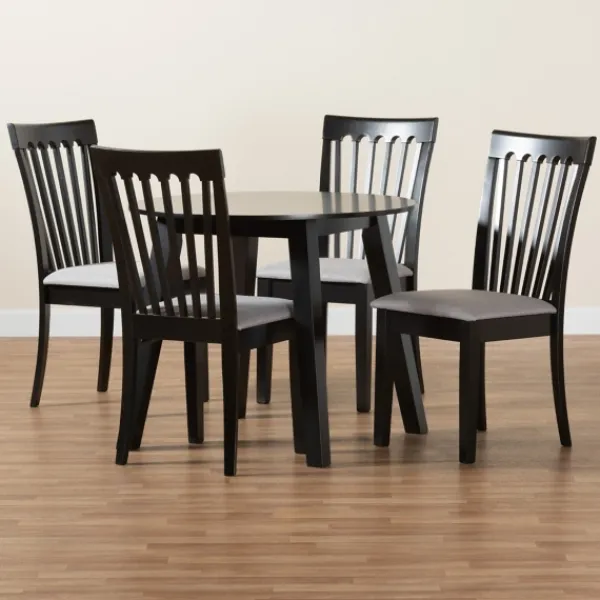 Dining Sets-Kirkland's Home Classic Black Round Wood 5-Pc. Dining Set Gray