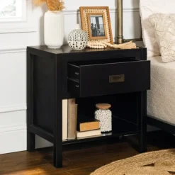 Nightstands-Kirkland's Home Classic 1-Drawer Nightstand Black