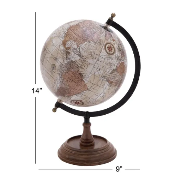 Statues & Figurines-Kirkland's Home Classic Ivory Mango Wood Base Globe Brown/Ivory