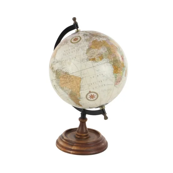 Statues & Figurines-Kirkland's Home Classic Ivory Mango Wood Base Globe Brown/Ivory