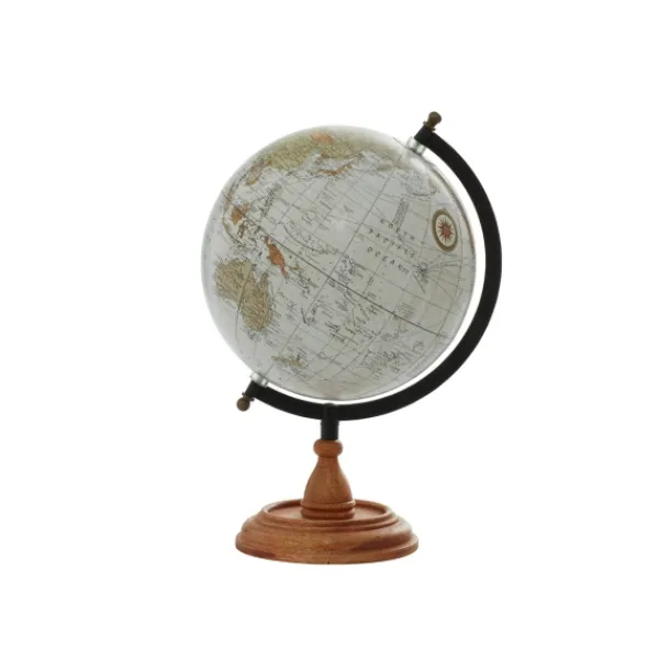 Statues & Figurines-Kirkland's Home Classic Ivory Mango Wood Base Globe Brown/Ivory