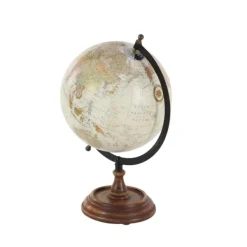 Statues & Figurines-Kirkland's Home Classic Ivory Mango Wood Base Globe Brown/Ivory