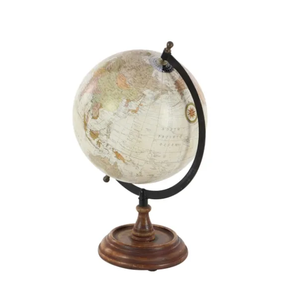 Statues & Figurines-Kirkland's Home Classic Ivory Mango Wood Base Globe Brown/Ivory
