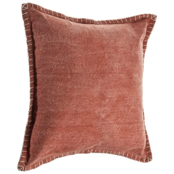 Pillows-Kirkland's Home Clay Stitched Flange Velvet Throw Pillow Red
