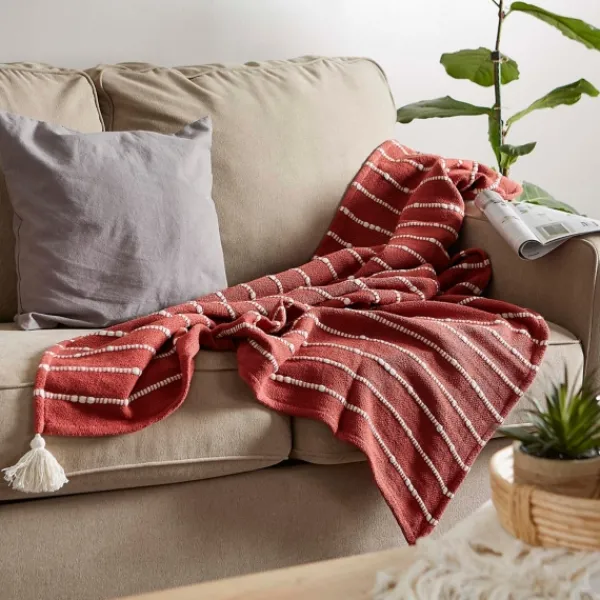 Blankets & Throws-Kirkland's Home Clayoff Slub Stripe Decorative Throw Red