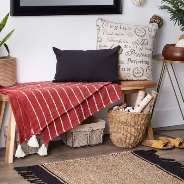 Blankets & Throws-Kirkland's Home Clayoff Slub Stripe Decorative Throw Red
