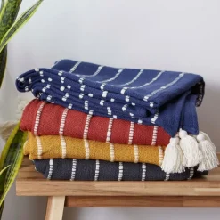 Blankets & Throws-Kirkland's Home Clayoff Slub Stripe Decorative Throw Red