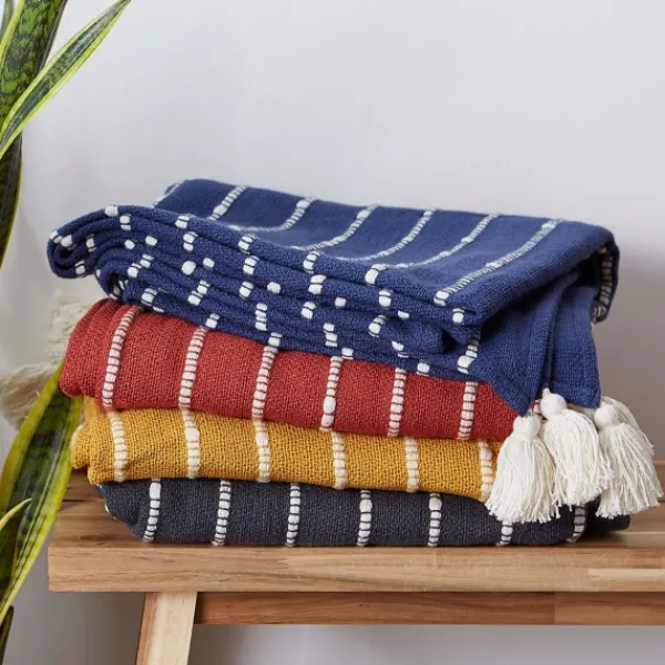 Blankets & Throws-Kirkland's Home Clayoff Slub Stripe Decorative Throw Red