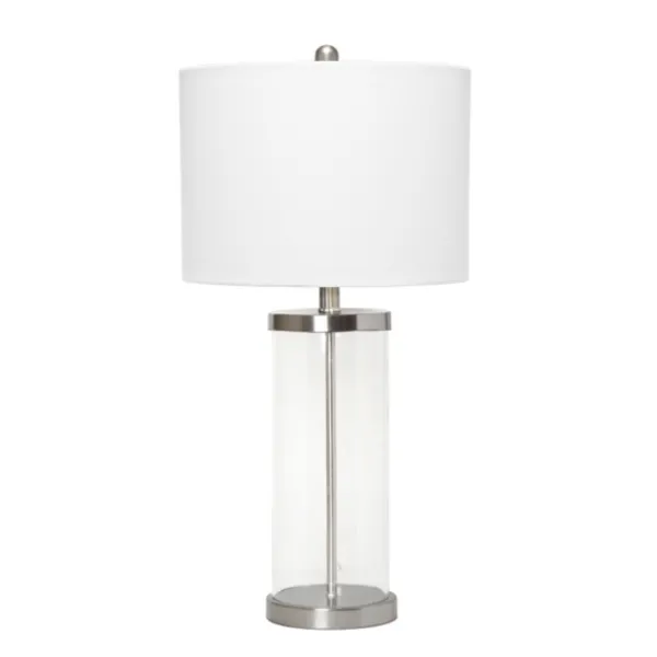 Table Lamps-Kirkland's Home Clear Glass And Nickel Cylindrical Table Lamp White