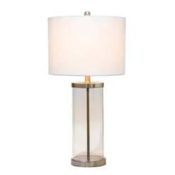 Table Lamps-Kirkland's Home Clear Glass And Nickel Cylindrical Table Lamp White