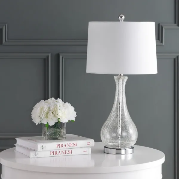 Table Lamps-Kirkland's Home Clear Glass And Silver Metal Base Table Lamp White