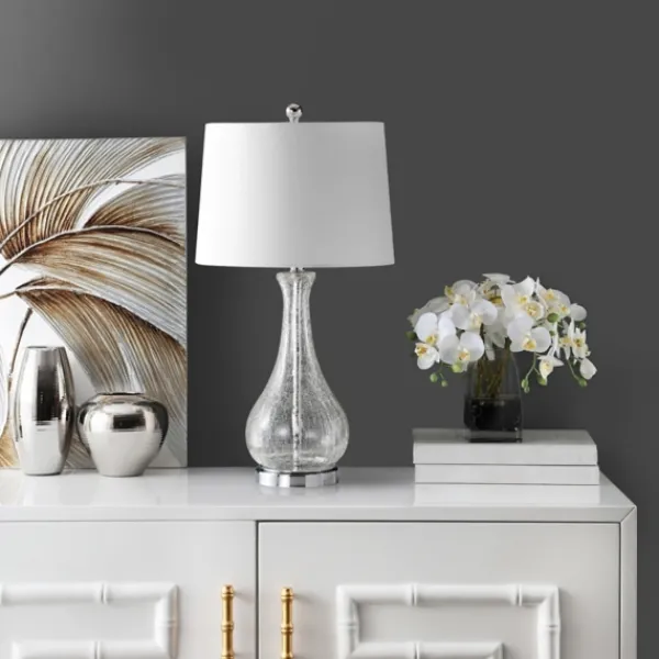 Table Lamps-Kirkland's Home Clear Glass And Silver Metal Base Table Lamp White