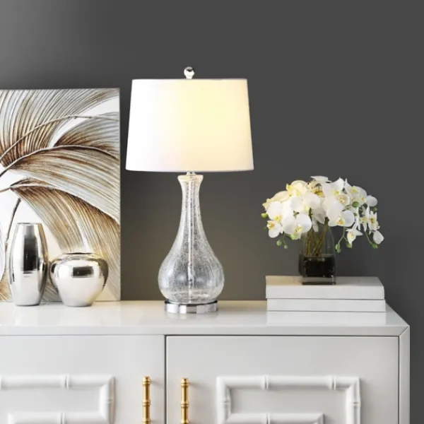 Table Lamps-Kirkland's Home Clear Glass And Silver Metal Base Table Lamp White