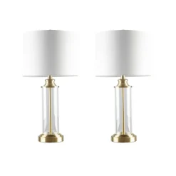 Table Lamps-Kirkland's Home Clear Glass Base Gold Table Lamps, Set Of 2 White
